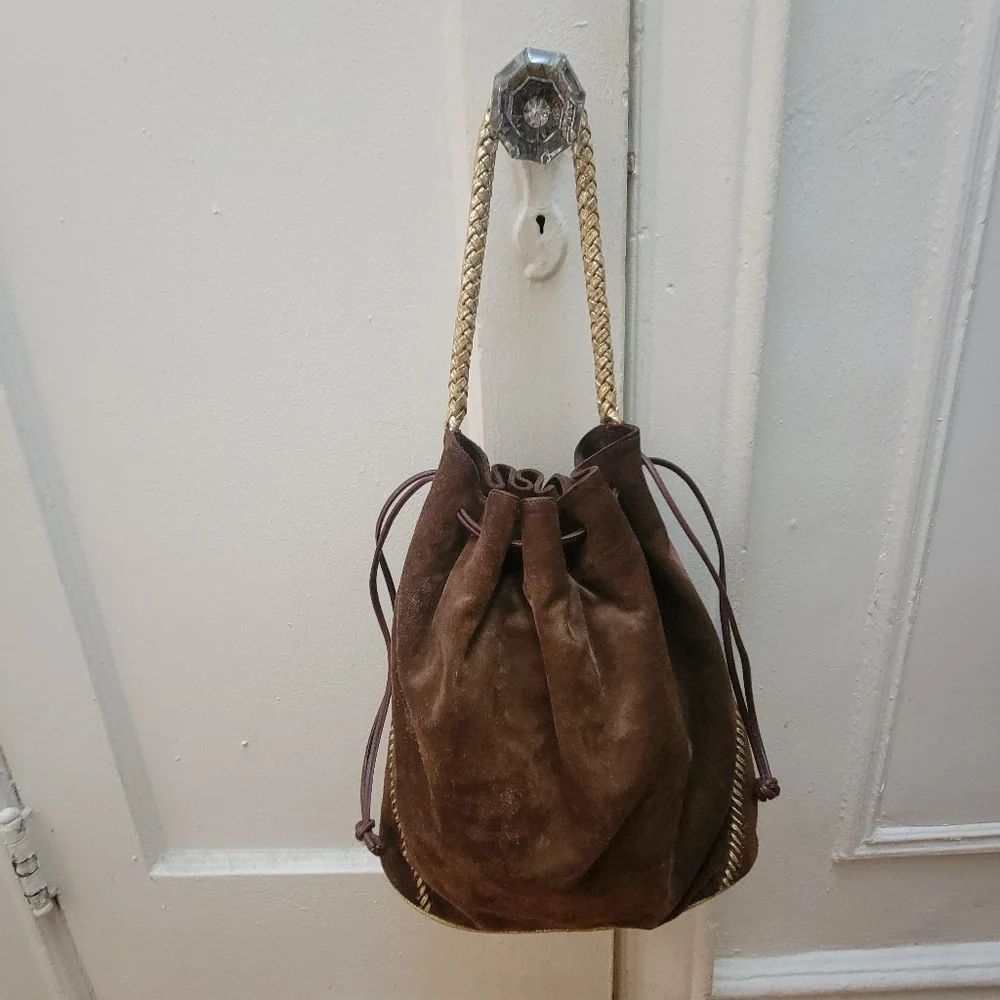 Carlos Falchi Brown Suede‎ Medium Hobo Bag Southwestern Boho Cowgirl